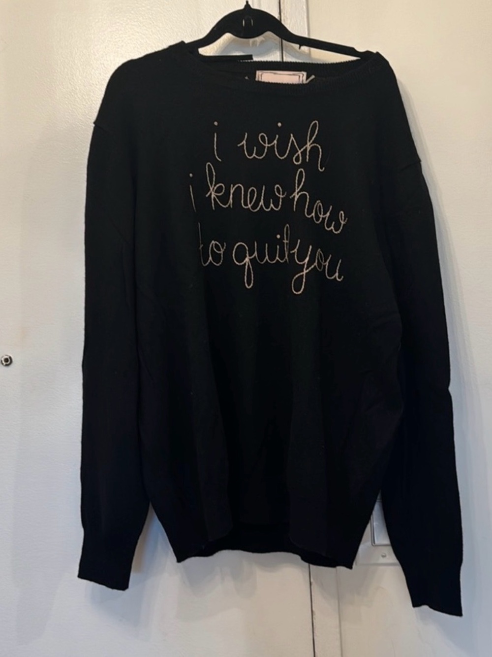 Black Embroidered Crewneck Sweater - Script Text
